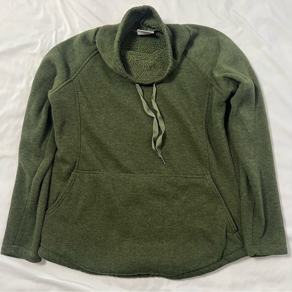 Columbia Fleece Womens Small Green Funnel Neck Long Sleeve Soft Pouch